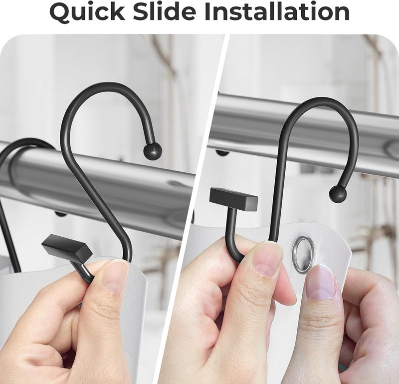 Bathway Shower Curtain Hooks, Black Shower Curtain Rings Rust Proof, 12PCS Shower Hooks for Shower Curtain, T-Bar Design Convenient Elegant Shower Curtain Hangers for Bathroom Kitchen Wardrobe - Image 4